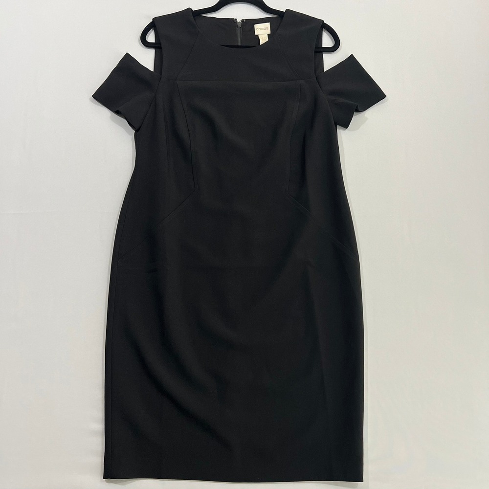 Chico's Black Cold-Shoulder Midi Sheath Dress